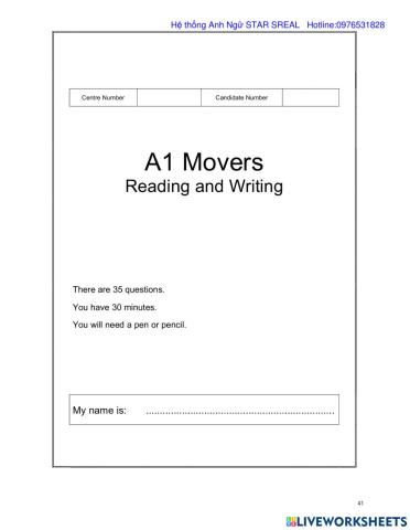 A1 Mover Reading and Writing part 1