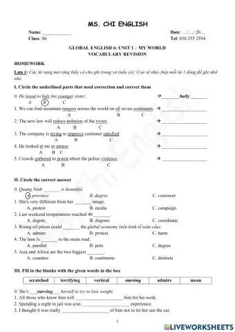 Foreign Teacher-S6-WEEK 7-U1-VOCAB REVISION