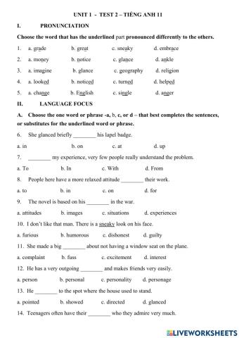 English 11-Unit 1-Test 2