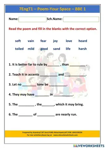 Fill in the Blanks - 7EngT1 - Poem-Your Space