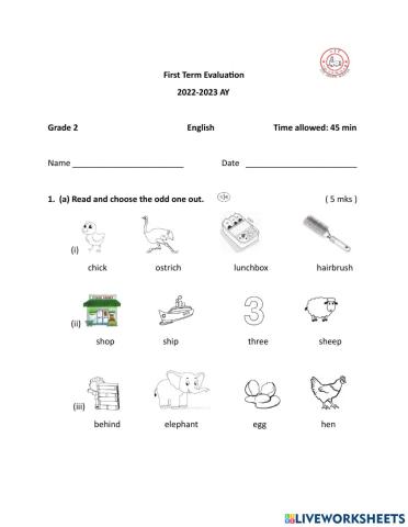 First term evaluation for year 2 English