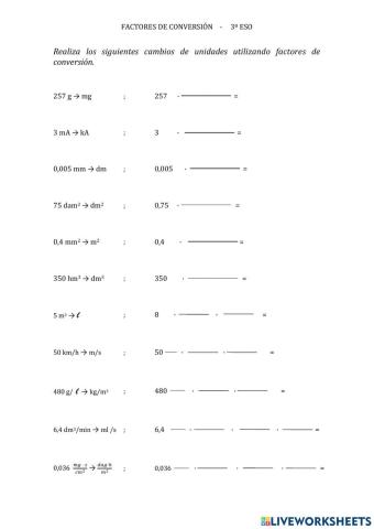 Factores de conversión 3º ESO