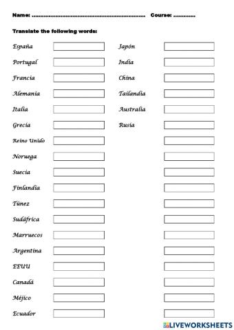 Countries translation