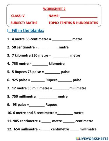 Tenths and hundredths ws2