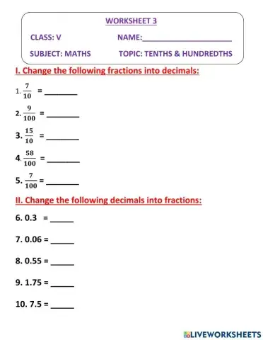 Tenths and hundredths ws 3