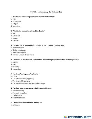 Steam questions using clil method