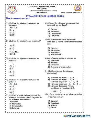 Clasificación de los números reales