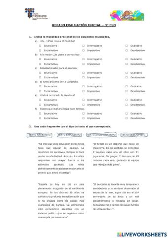 Repaso Evaluación Inicial - LCL 3º ESO