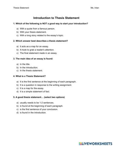 Introduction to Thesis Statement