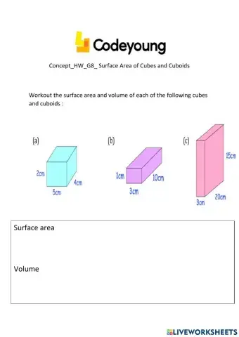 Concept-HW-G8- Surface Area of Cubes and Cuboids