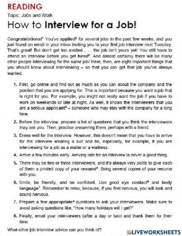 Reading job and work