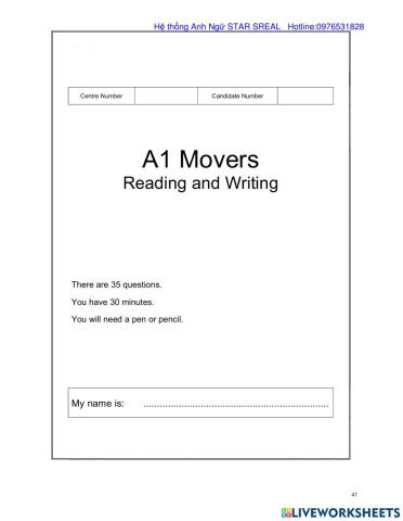 A1 Mover Reading and Writing part 4