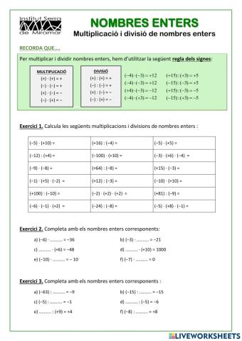 Multiplicació i divisió de nombres enters