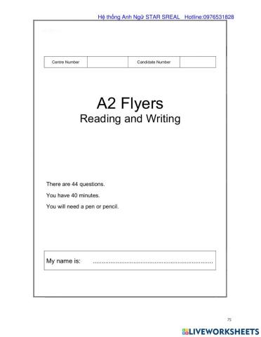 A Flyers Reading and Writing part 1