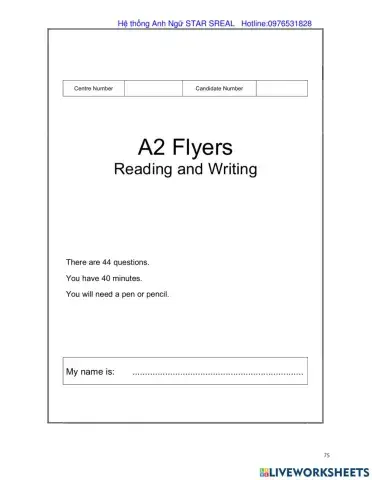 A Flyers Reading and Writing part 2