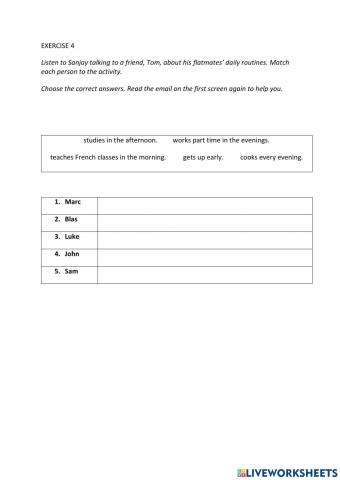 IE0, Unit 1, Listening and Speaking, Exercise 4