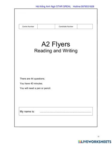 A Flyers Reading and Writing part 3