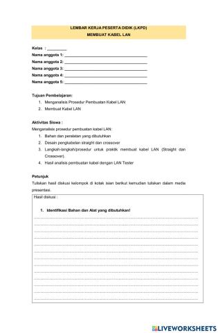 Worksheet Kabel LAN