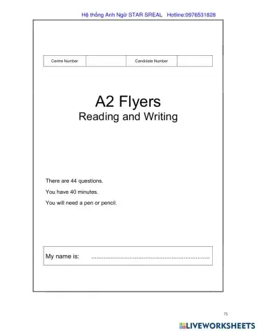A Flyers Reading and Writing part 5