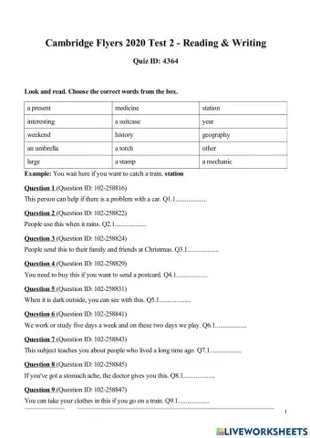 Flyers test 2 Reading P1-3