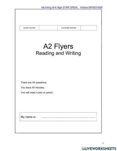A Flyers Reading and Writing part 6