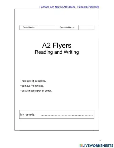 A Flyers Reading and Writing part 7