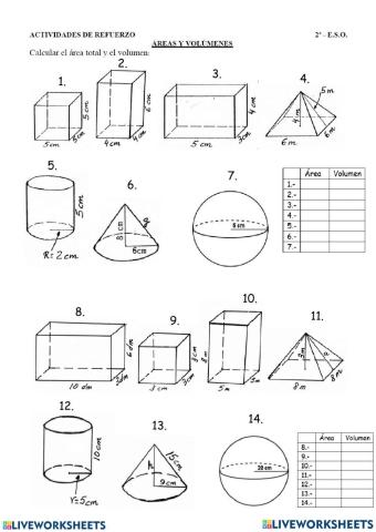 Áreas y volúmenes de sólidos