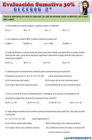 Evaluación de Álgebra