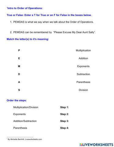 Intro to Order of Operations