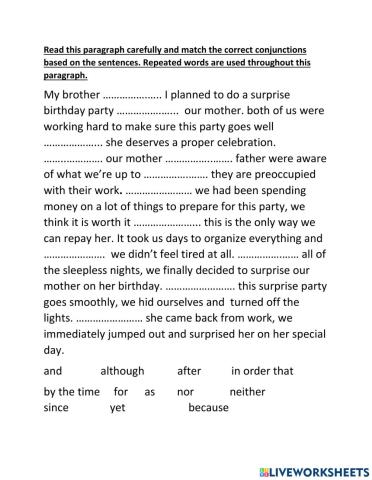 Surprise birthday party (conjunctions)