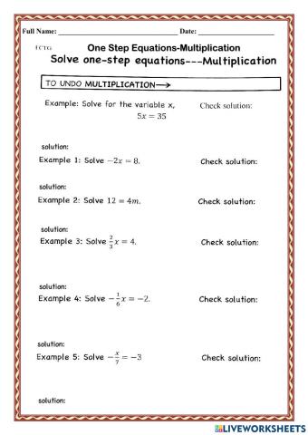 WCA1R One Step Equations Multiplication