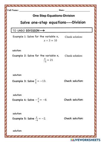 WCA1R One Step Equations Division