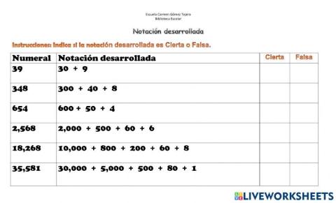 Notación desarrollada