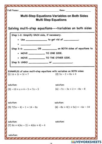 WCA1R Multi Step Equations Variables in Both Sides