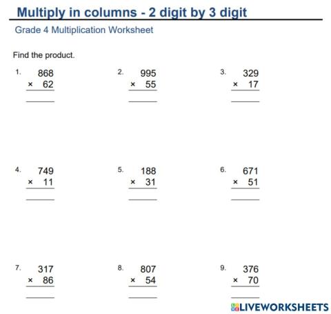 Multiply 3 digits by 2 digits