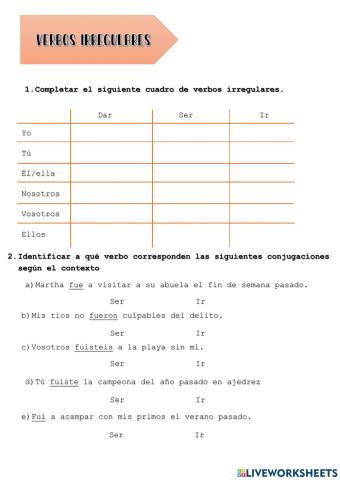 Pretérito indefinido -  Verbos irregulares