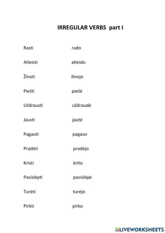 IRREGULAR VERBS Part I