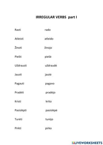 IRREGULAR VERBS Part I