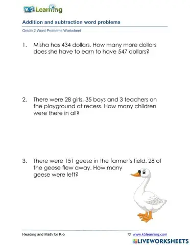 Addition and subtraction word problems