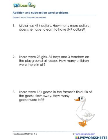 Addition and subtraction word problems
