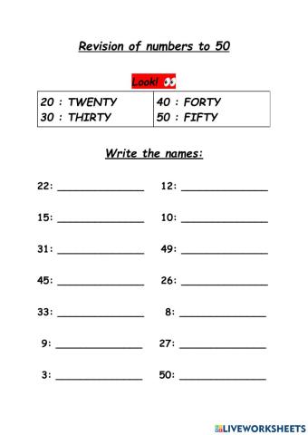 Numbers revision 1-50