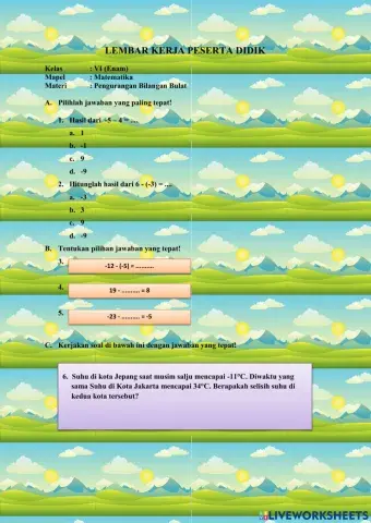 Pengurangan Bilangan Bulat