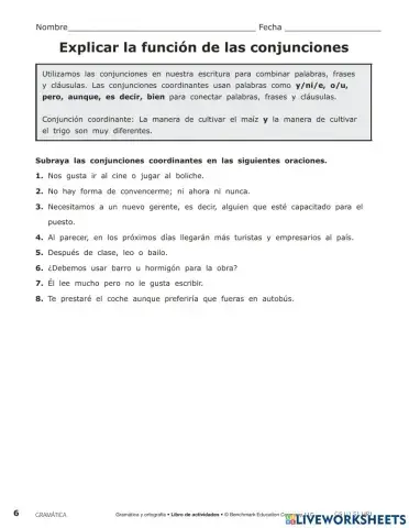 Conjunciones identificar y completar