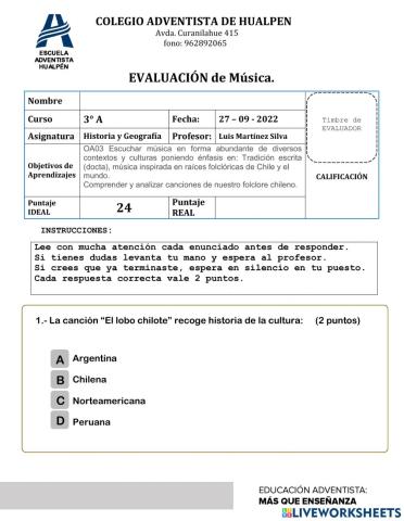 Evaluación de Música