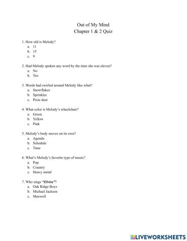 Out of My Mind: Chapter 1 and 2 Quiz