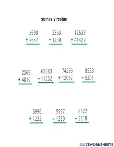 Suma y resta de numeros naturales