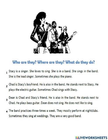 Simple Present Story with Exercises -The Band- 