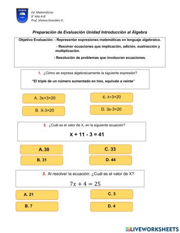 Preparación Evaluación Álgebra