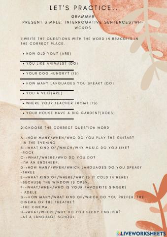 Present Simple: interrogatives-wh words