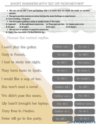 Short answers with -so- or -nor-neither-